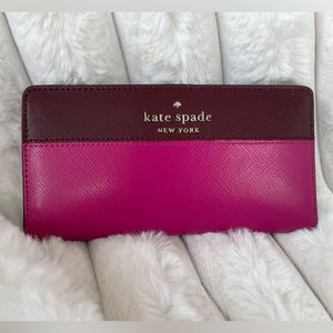 Kate Spade Staci Large Slim Bifold Wallet Colorblock Pink Maroon Multi